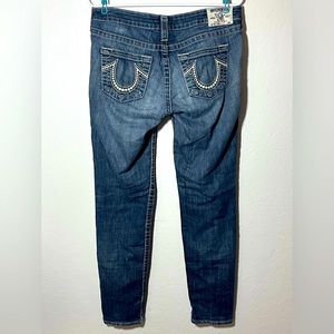 True Religion Women’s Skinny Blue Jeans 28 White Stitching Thread